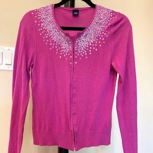 Elegant Sequin Magenta Knit Cardigan w/ Front Hook Closure